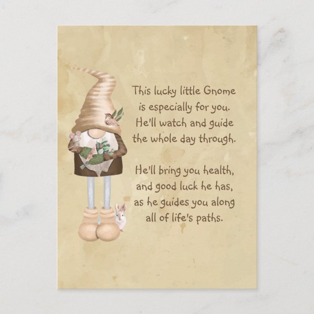 Diese glückliche kleine Gnome Viel Glück & Health Postkarte (Vorderseite)