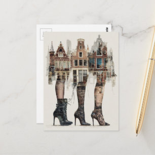 Diese Häuser haben Beine Collage Retro Postkarte