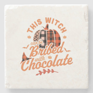 Diese Hexe kann mit Schokoladen-Halloween bestoche Steinuntersetzer