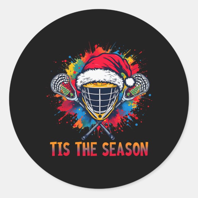 Diese Jahreszeit Lacrosse Maske Weihnachtsmannmütz Runder Aufkleber (Vorderseite)