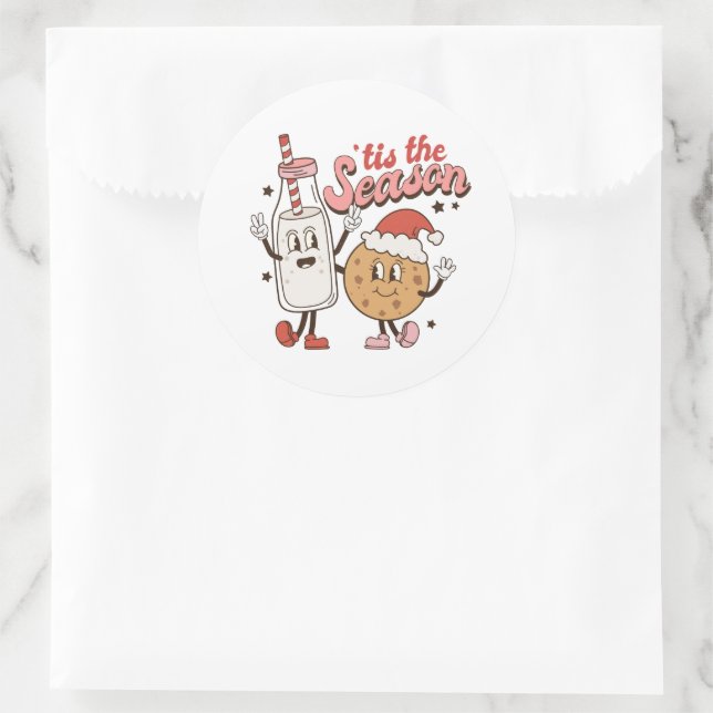 Diese Jahreszeit Milch Kekse Wort Art Retro Runder Aufkleber (Tasche)
