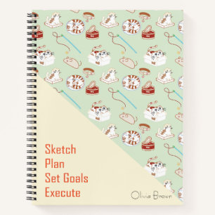 Diese Katzenlebenskatzenmuster Grün Beige mit Name Notizbuch