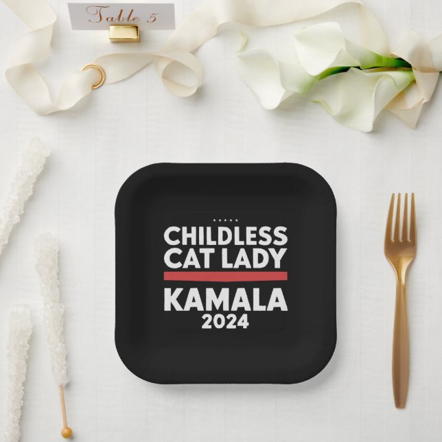 Diese kinderlose Katze-Lady wählt Kamala 2024 Pappteller (Hochzeit)