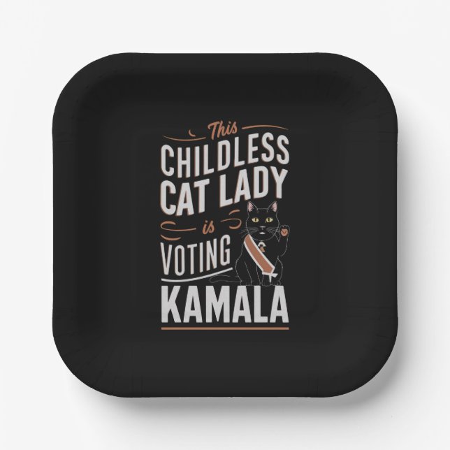 Diese kinderlose Katze-Lady wählt Kamala Pappteller (Vorderseite)