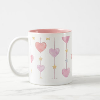 Diese süße Wasserfarbe hängende Herzen und Sterne  Zweifarbige Tasse