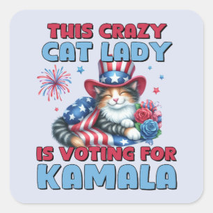 Diese verrückte Katzen-Lady stimmt für Kamala Harr Quadratischer Aufkleber