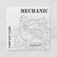 Diesel Engine Square Mechanic Business Card White