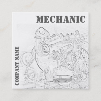 Diesel Engine Square Mechanic Business Card White Quadratische Visitenkarte