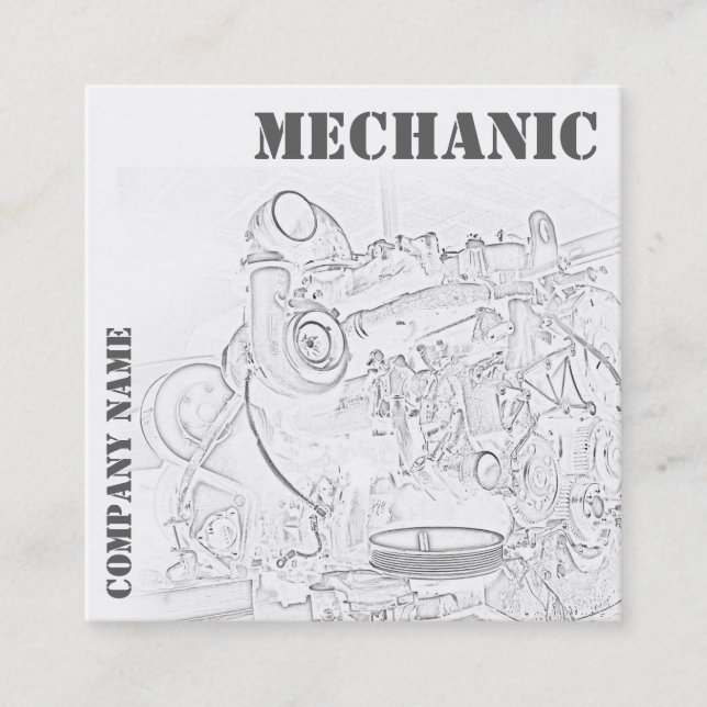 Diesel Engine Square Mechanic Business Card White Quadratische Visitenkarte (Vorderseite)