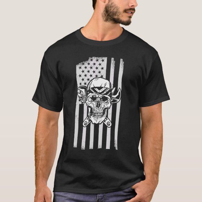 Diesel Mechanic Car Fixierung American Flag Auto R T-Shirt (Vorderseite)