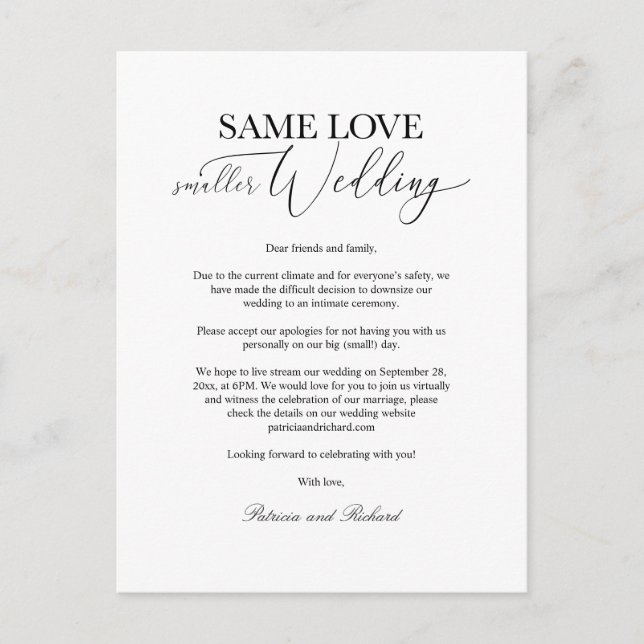 Dieselbe Liebe für Hochzeiten mit einfachem Elegan Postkarte (Vorderseite)