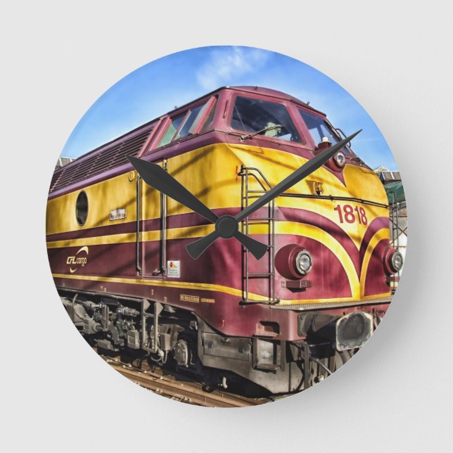 Diesellokomotive Eisenbahn Geschenke Runde Wanduhr (Vorderseite)