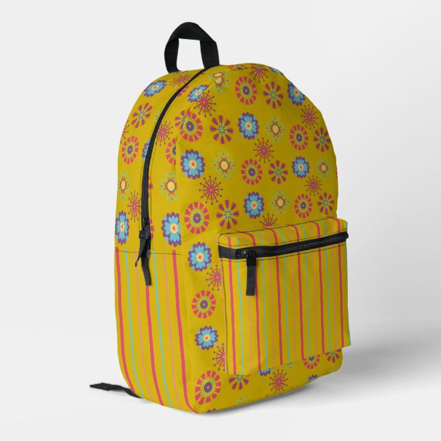 Dieser 70er Jahre Look Print Cut Nähen Rucksack (Rückseitige Ecke links)