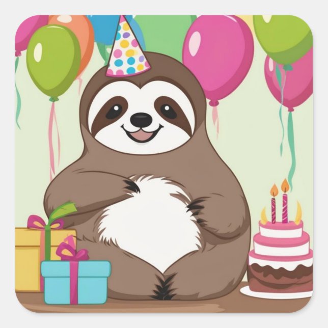 Dieser Faultier ist zum Party bereit! Quadratischer Aufkleber (Vorderseite)