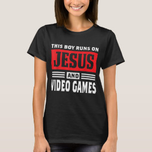 Dieser Junge läuft auf Jesus und Videospielen Chri T-Shirt