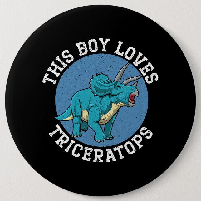 Dieser Junge Lieben Triceratops Dinosaur prähistor Button (Vorderseite)