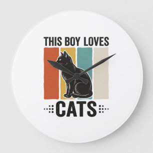 Dieser Junge liebt Katzen Retro Katzenliebhaber De Große Wanduhr