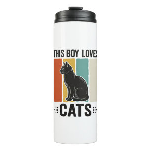 Dieser Junge liebt Katzen Retro Katzenliebhaber De Thermosbecher