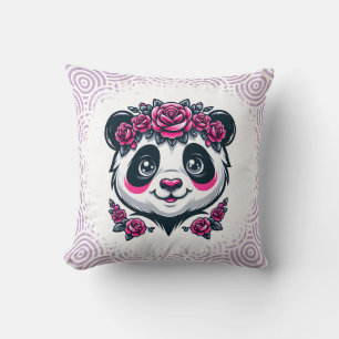 Dieser lächelnde Panda, umrahmt von rosa Rosen, ve Kissen