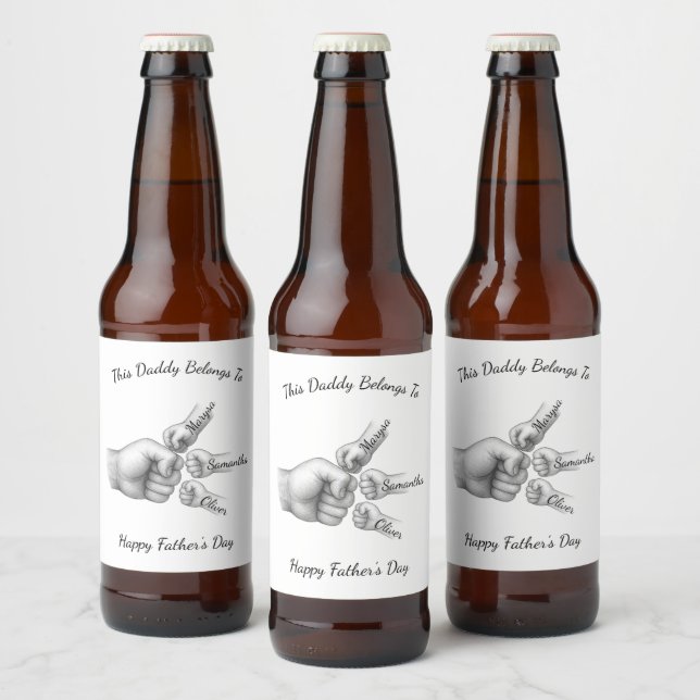 Dieser Papa gehört - Geschenk mit Kindernamen - Bierflaschenetikett (Flaschen)