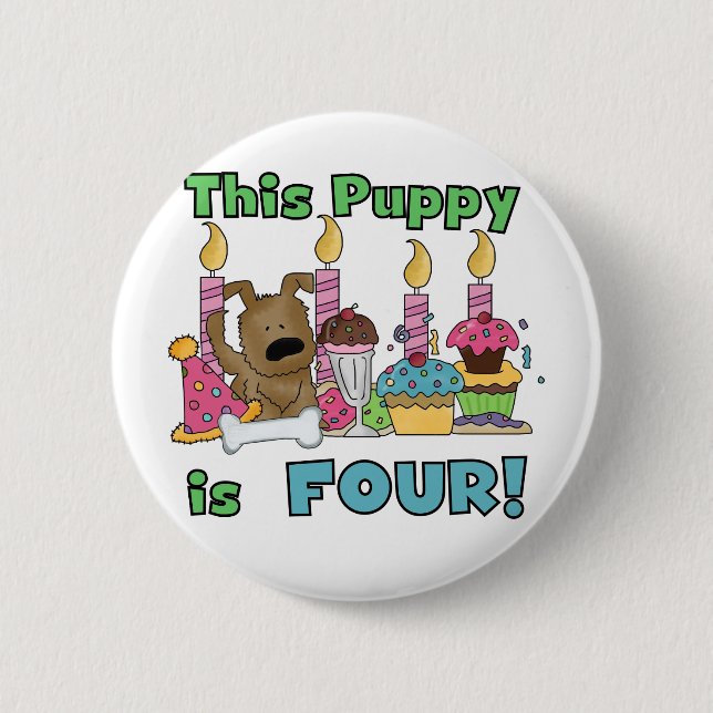 Dieser Welpe sind vier Hemden und Geschenke Button (Vorderseite)
