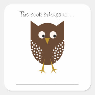 Dieses Buch gehört… (Brown-Eule) Quadratischer Aufkleber