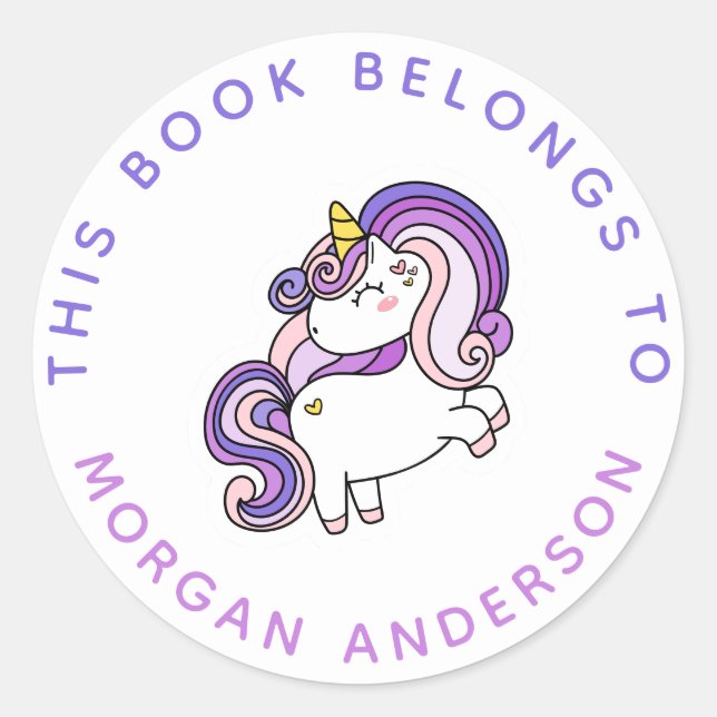 Dieses Buch gehört | Niedliches Einhorn-Buchzeiche Runder Aufkleber (Vorderseite)