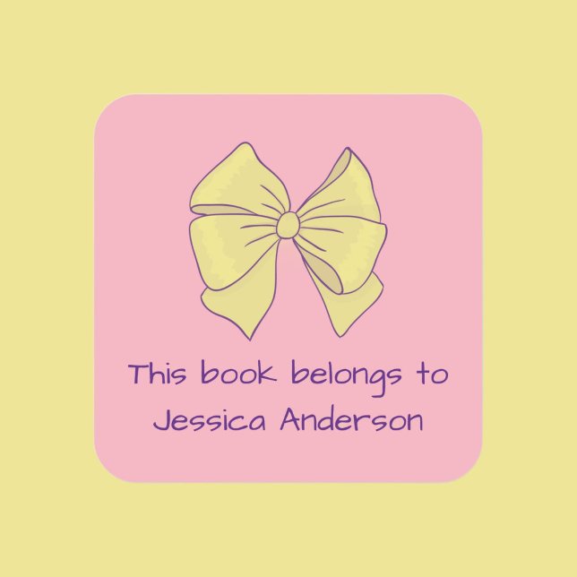 Dieses Buch gehört zu Mädchens Name Bow Pink Yello Quadratischer Aufkleber (Von Creator hochgeladen)