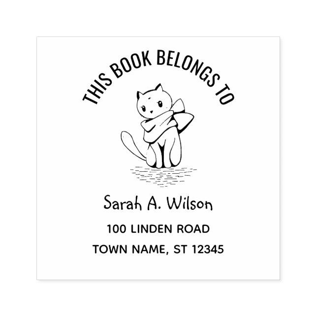 Dieses Buch gehört zu Name Address Buchzeichen Cat Gummistempel (Prägung)