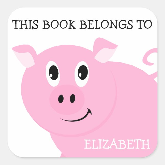 Dieses Buch gehört zu Personalisiertem rosa Schwei Quadratischer Aufkleber (Vorderseite)