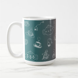 Dieses charmante Tee- und Kaffeedoodle-Muster zeig Kaffeetasse