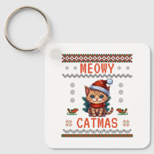 Dieses Design anpassen: Meowy Catmas Katze Weihnac Schlüsselanhänger