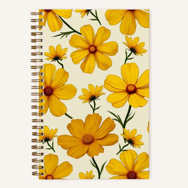 Dieses Design zeigt ein Bild von gelbem Kosmos flo Notizbuch (Vorderseite)