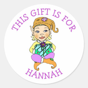 Dieses Geschenk ist für, Mädchen-Elf mit Geschenk Runder Aufkleber