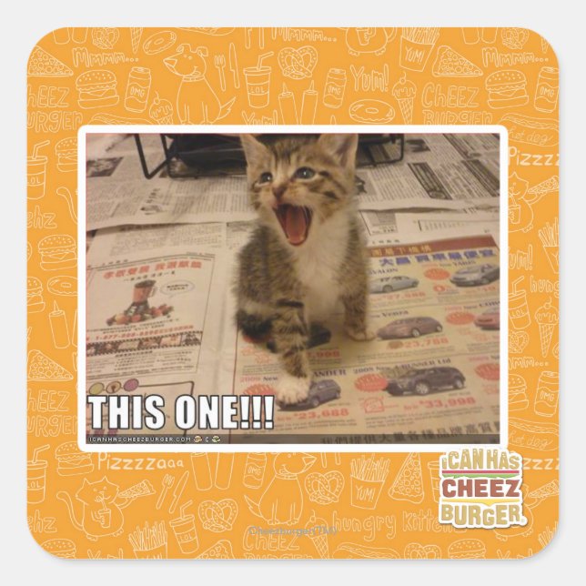 Dieses hier! quadratischer aufkleber (Vorderseite)