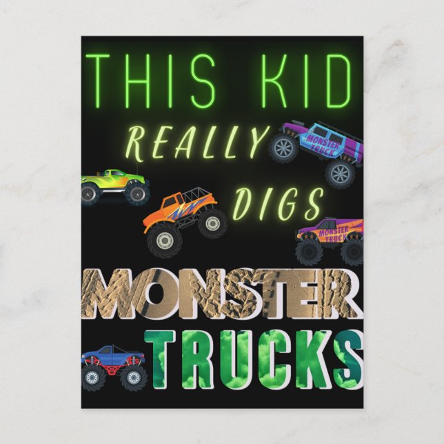 Dieses Kind bekommt wirklich Monster-LKW. Postkarte (Vorderseite)