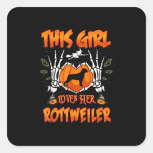 Dieses Mädchen ihr Rottweiler-Hund Halloween Quadratischer Aufkleber