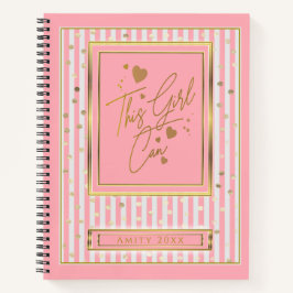 Dieses Mädchen kann rosa und weiße Streifen Gold P Notizbuch