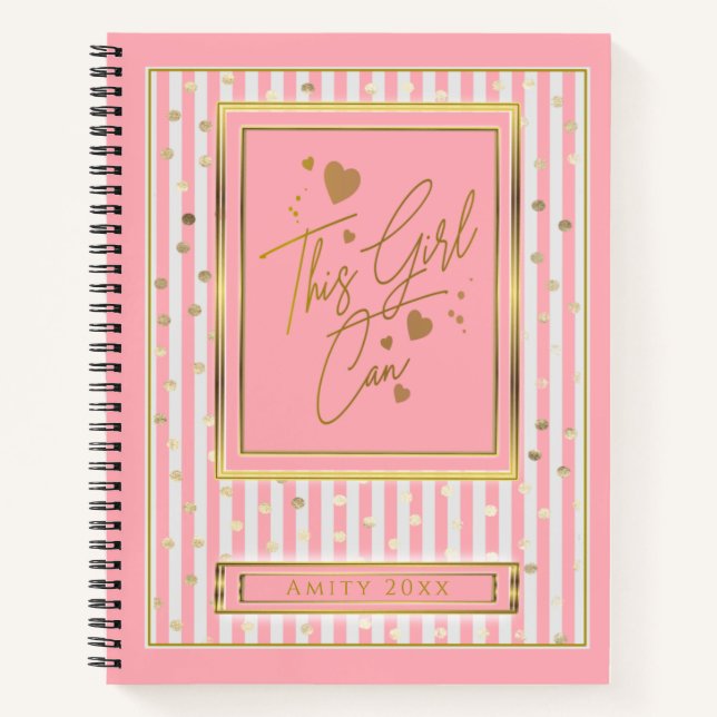 Dieses Mädchen kann rosa und weiße Streifen Gold P Notizbuch (Vorderseite)