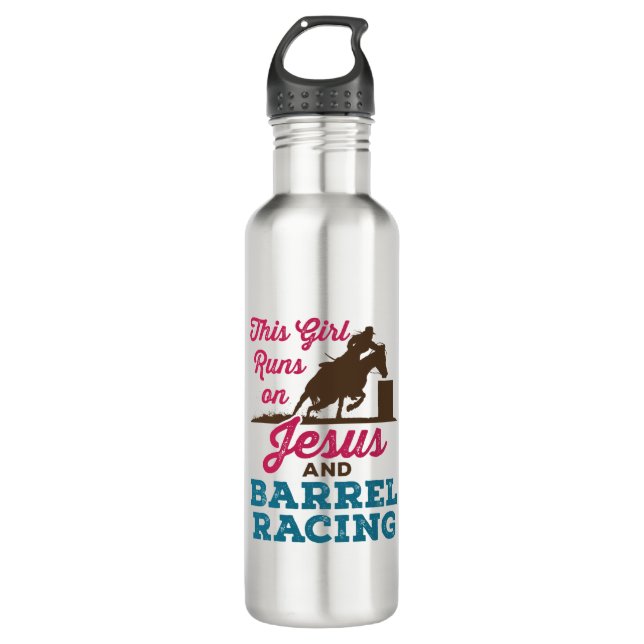 Dieses Mädchen läuft auf Jesus und Barrel Racing Edelstahlflasche (Vorderseite)
