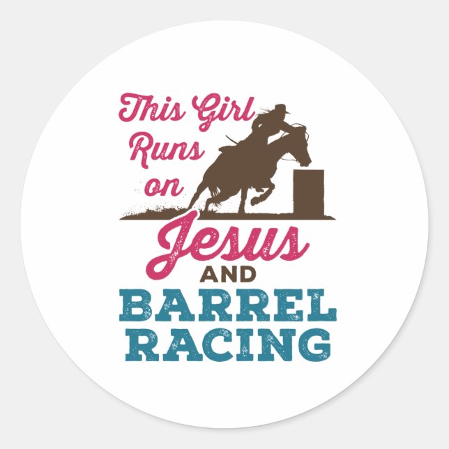 Dieses Mädchen läuft auf Jesus und Barrel Racing Runder Aufkleber (Vorderseite)