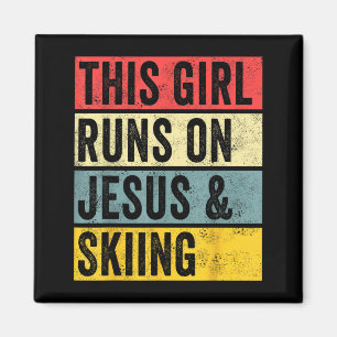 Dieses Mädchen läuft auf Jesus und Skifahrer Schne Magnet