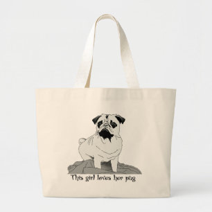 Dieses Mädchen Liebe ihren Mops! Große Totttasche Jumbo Stoffbeutel
