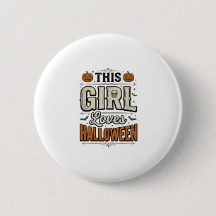 Dieses Mädchen liebt Halloween Vintage-Shirt-Desig Button