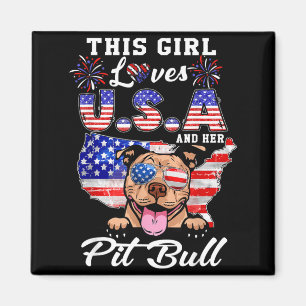 Dieses Mädchen liebt USA und Hund 4. Juli Pit Bull Magnet