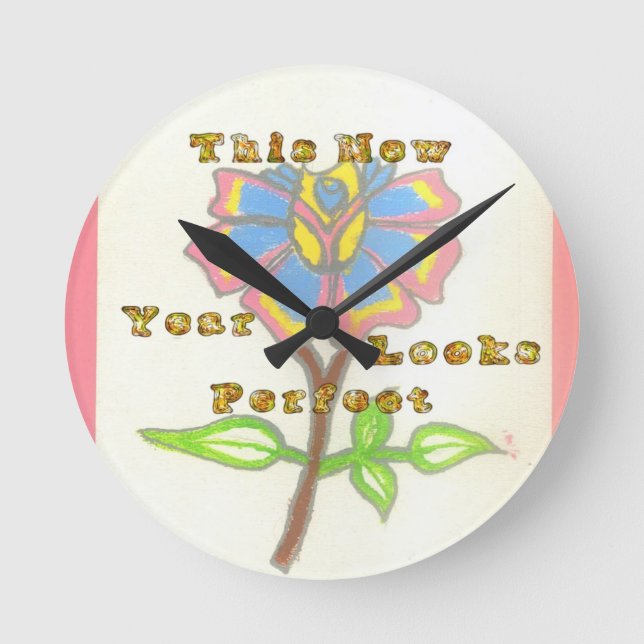 Dieses neue Jahr sieht aus wie eine perfekte Blume Runde Wanduhr (Vorderseite)