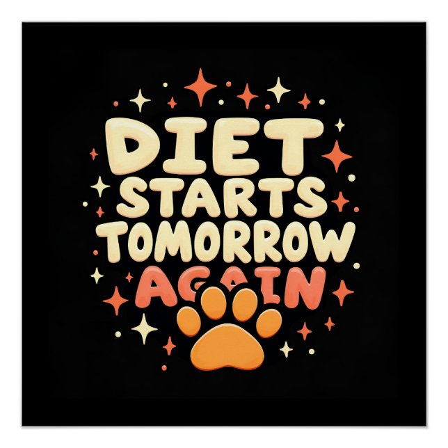 Diet startet morgen - Retro Playful Paw Print Poster (Vorderseite)