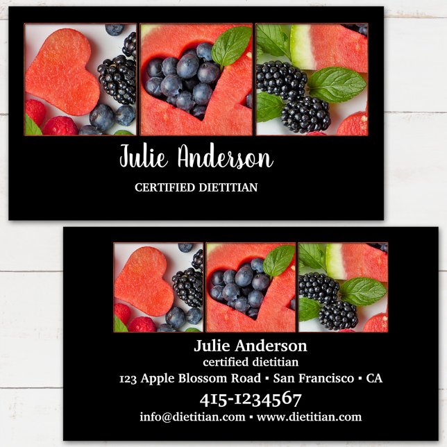 Dietische Nutritionist Health Food Business Card Visitenkarte (Business card for a nutritional therapist or professional dietitian featuring fresh fruits )