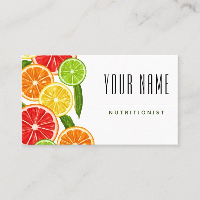 Dietitian Nutritionist Colorful Citrus Frische Frü Visitenkarte (Vorderseite)