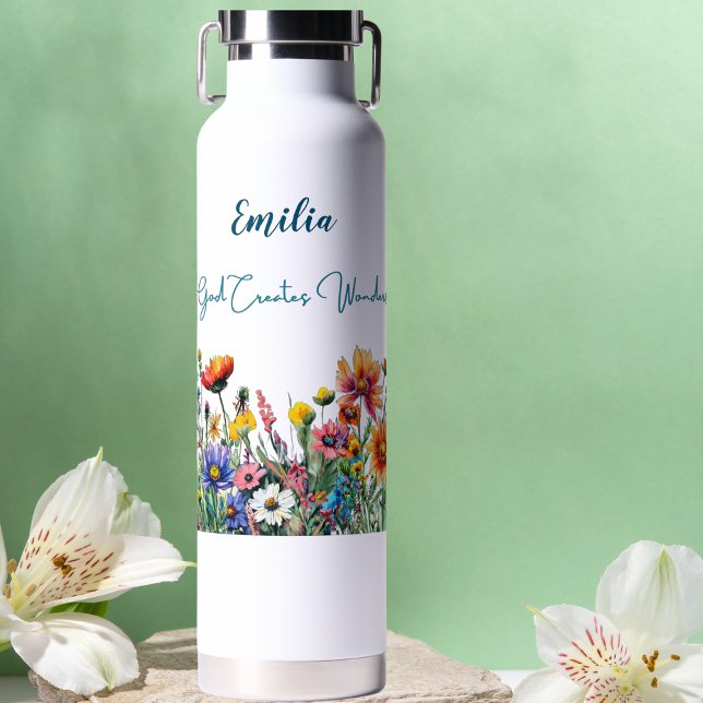Dieu crée Merveilles Bouteille d'eau personnalisée (God Creates Wonders
a beautiful testament to life's vibrant journey.  Carry it with you wherever you)